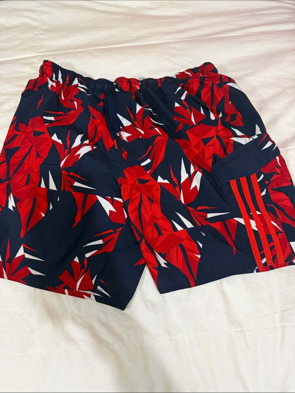 adidas Navy & Red Abstract Print Swim Trunks